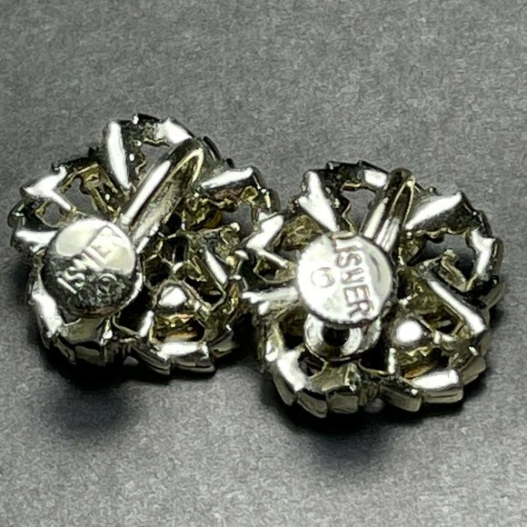 Lisner Vintage Signed Blue Aurora Borealis Rhinestone Silver Screw Earrings - Picture 5 of 8